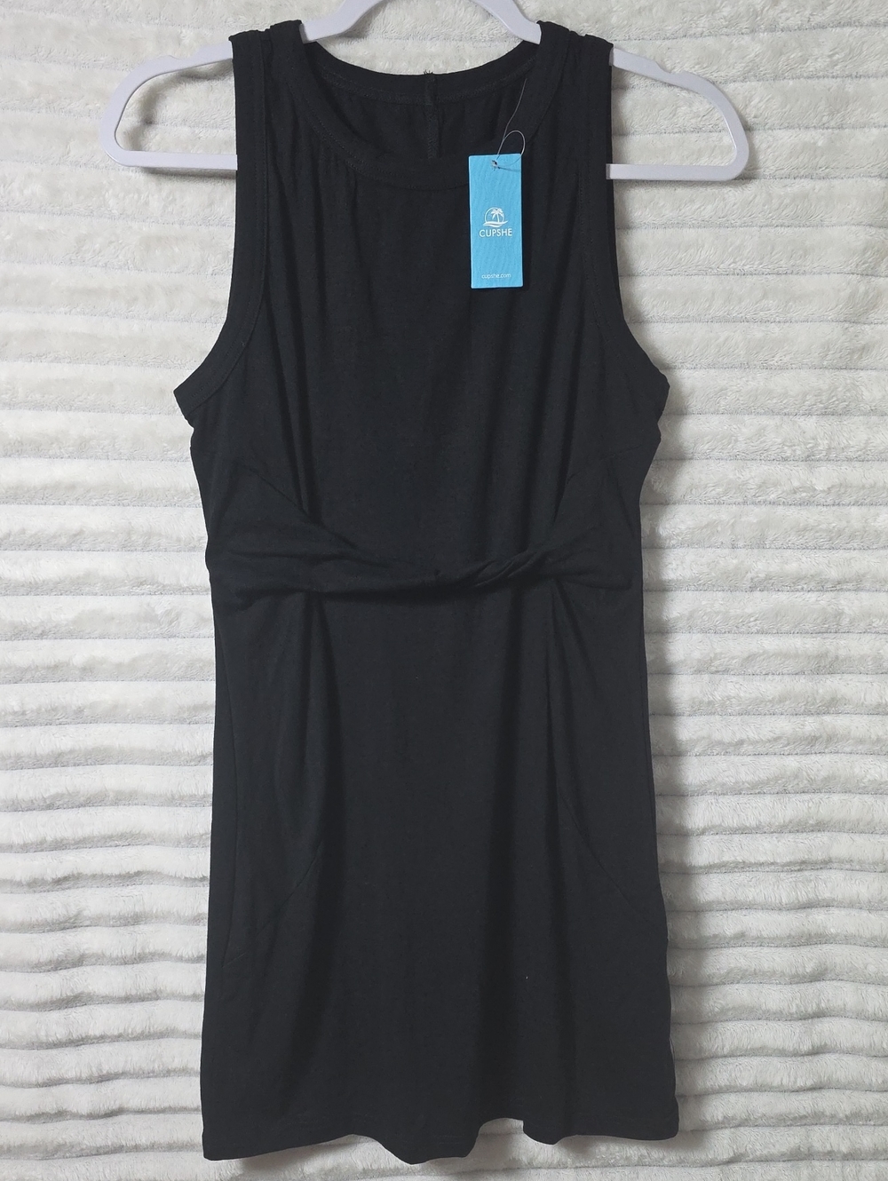 0313 Cupshe Black Sleeveless Dress with Front Knot Detail